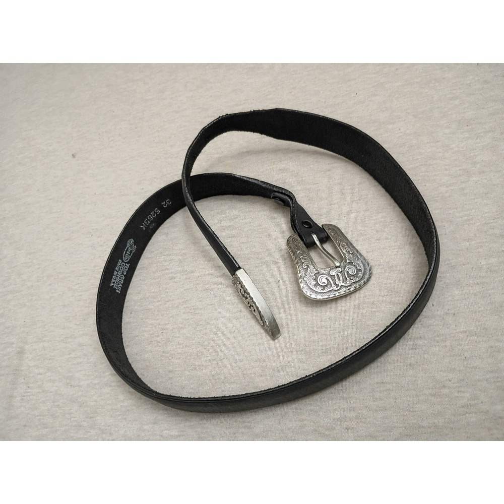 Justin Vintage 1993 Western Belt Black Leather Engraved Silver Buckle 32 5265K